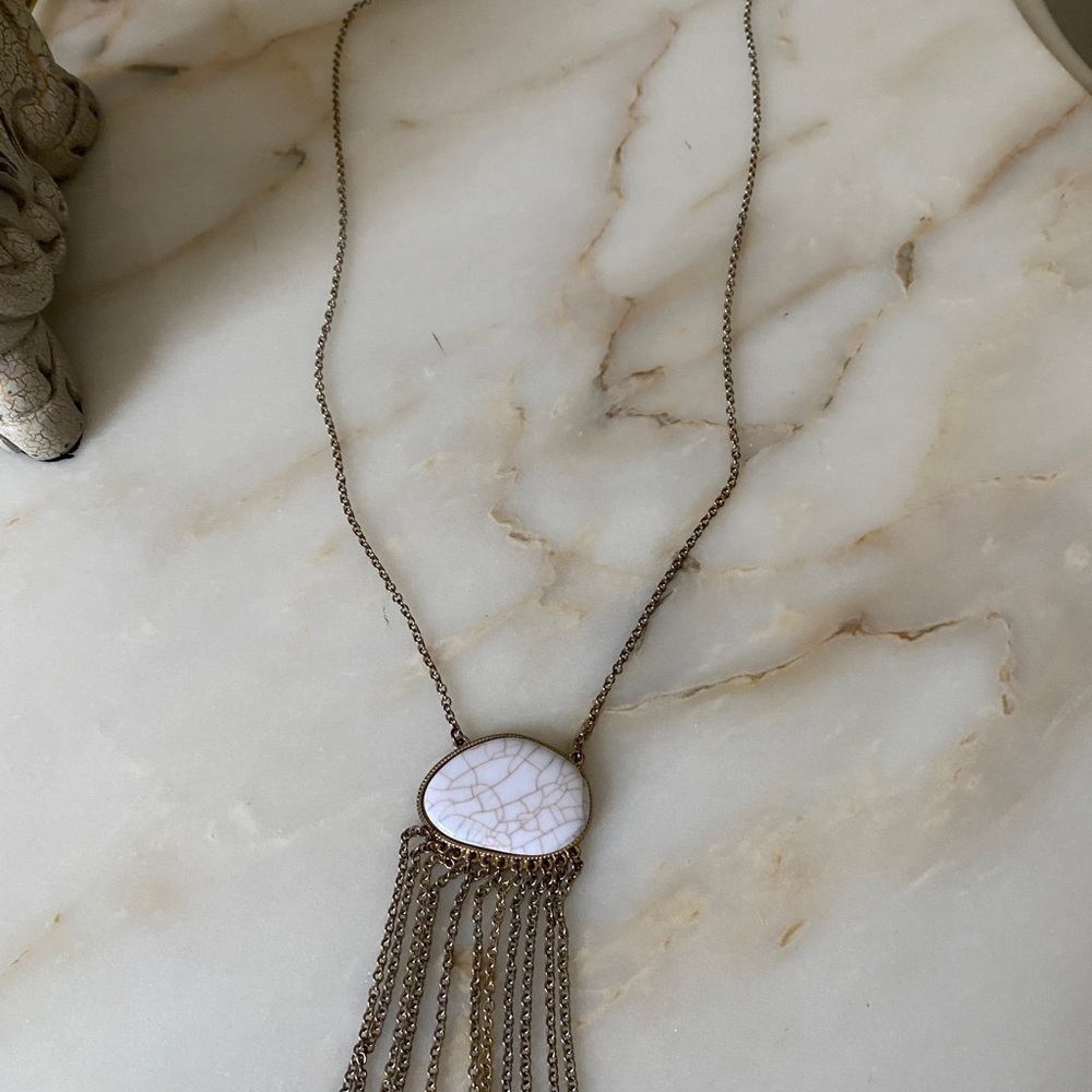 Fashion Long Necklace with Chain Fringe Boho Hippie Style Gold Tone
